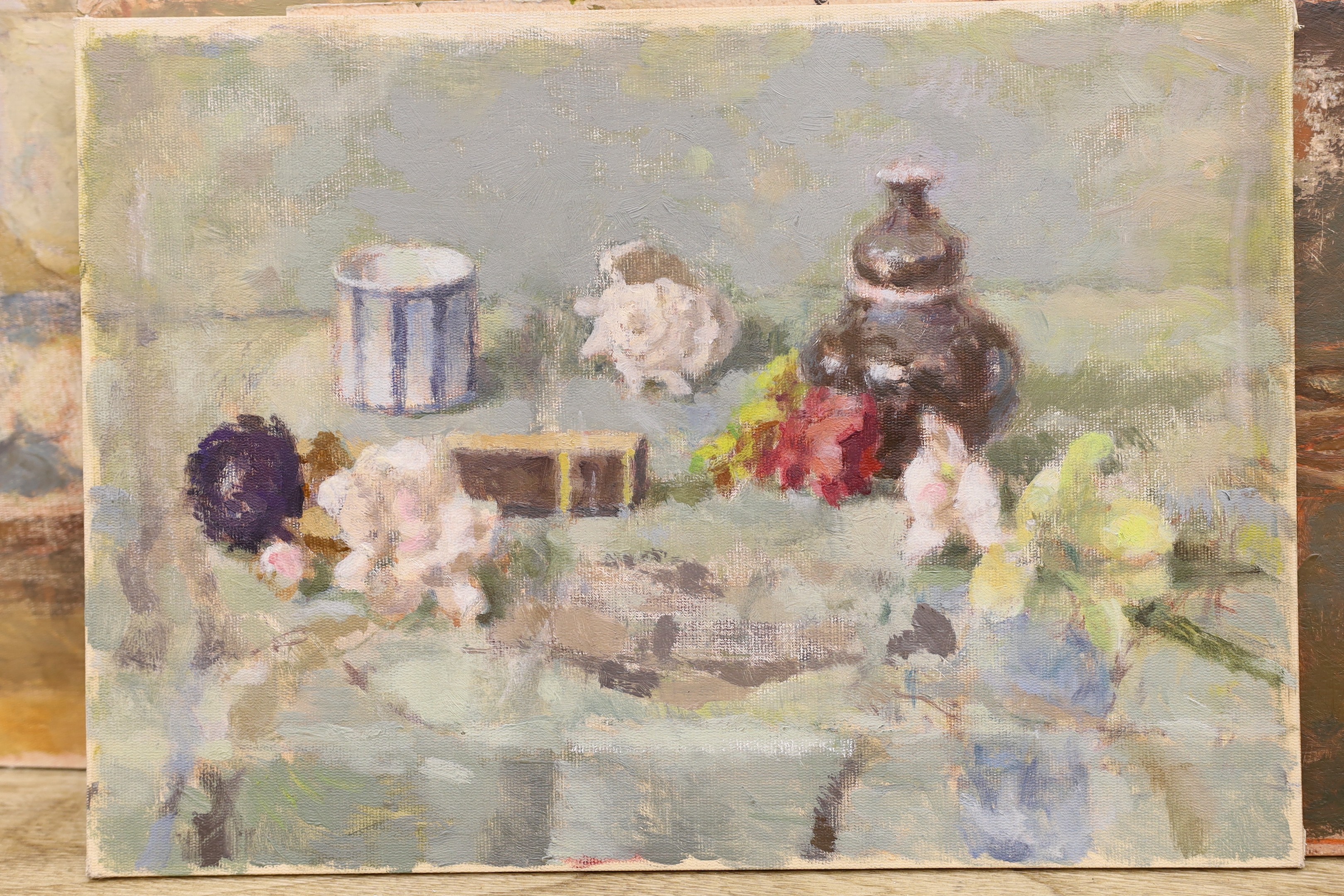 Archibald Sanderson (1900-1971), a group of assorted unframed oils and watercolours including still lifes and topographical studies, largest 30 x 39cm